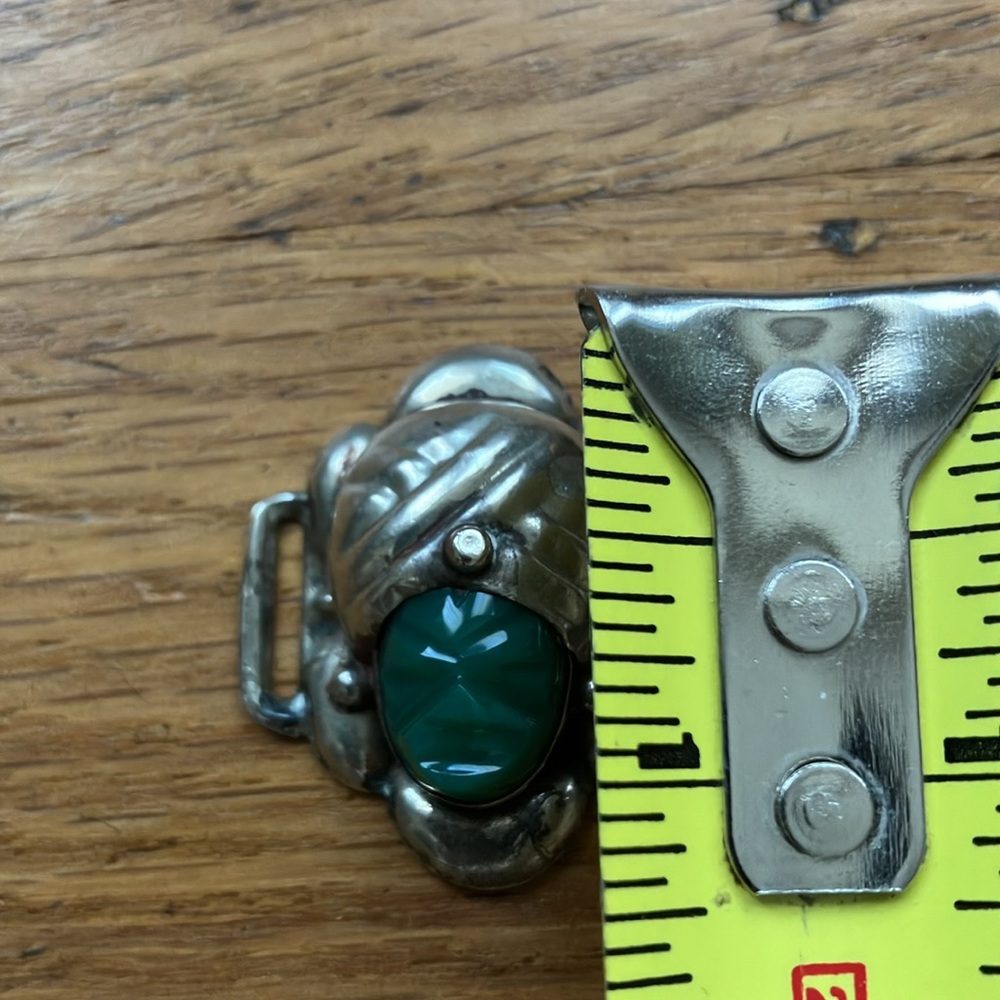 Unique MCM Mexico Silver and Green Carved Mask & Headdress Bracelet - Picture 11 of 13